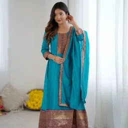 cynorenterprise Women Self Design, Woven Design, Embellished Cotton Blend Anarkali Kurta image 3