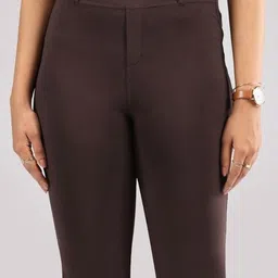 blissclub AM:PM Cotton Flare Pants, Lite - Regular Women Flared Brown Cotton Blend Trousers image 2