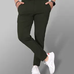 combraided Men Slim Fit Dark Green Lycra Blend Trousers image 1