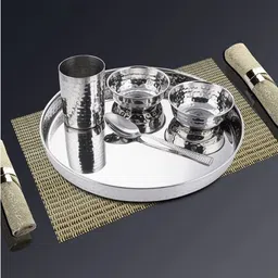 rishu Pack of 5 Steel RoyalCraft Hammered Stainless Steel Dinner Set – 5 Pieces Dinner Set-picture-14