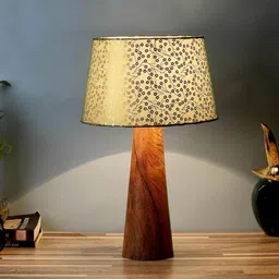 Silver Fabric Shade Table Lamp With Brown Base By Foziq image 1