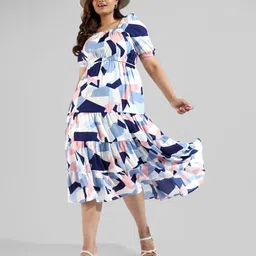 instafab plus Women A-line Multicolor Midi/Calf Length Dress image 1