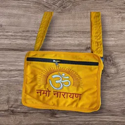 vk divine craft Yellow Men & Women Sling Bag Sling Bag with Om Namo Narayan Design 12X9-picture-40