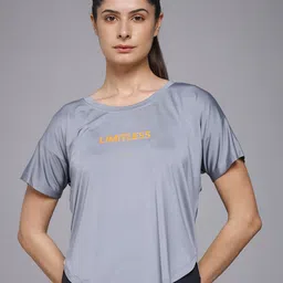 mkh Women Graphic Print Crew Neck Polyester Grey T-Shirt-picture-15