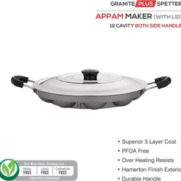 nehaal 12 Cavities Non Stick Appam Patra with Lid and Side Handle/ kulipaniyaram pan nonstick/ appe/ aapee ka sacha/ panniyaram kadai/ Paniyarrakal/Paniyaram/Appam Pan/Appam Maker/Pan Cake/guntapongadalu pan/appam kadai/Ponganal Maker/idali Maker/idali Pan kadai/litti maker/unniyappam chatti non stick/ unniyappam chatti Paniarakkal with Lid Paniarakkal with Lid 0.5 L capacity 23 cm diameter (Aluminium, Non-stick) Paniarakkal with Lid 1 L capacity 23 cm diameter image 4