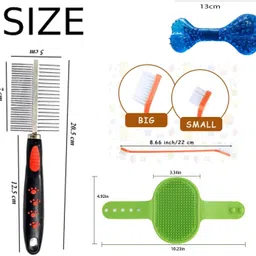 youhavedeal 4-in-1 Dog Grooming Kit (Massage Brush, Double Sided Comb, Toothbrush & Bone) Basic Comb for Dog, Dog & Cat, Hamster, Rabbit, Guinea Pig, Donkey, Cat, Mouse image 3
