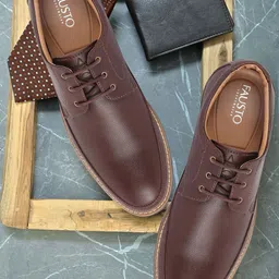 FAUSTO Men Brown Solid Formal Derbys-picture-35