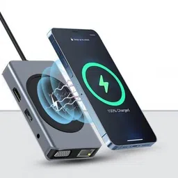 RuhZa USB C to HDTV Multifunction Adapter, 9 in 1 USB to HDMI RJ45 PD Card Reader USB3.0 Wireless Charger Type C Adapter for Laptop Makbuk Phone USB Hub image 5