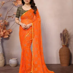 redfish Printed Bollywood Georgette, Chiffon Saree-picture-14