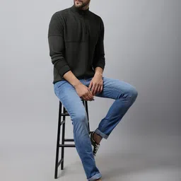 cantabil Men Self Design High Neck Green Sweater image 5