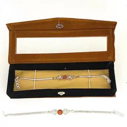 relbees Bracelet Rudraksha/Swastik Silver Bracelet Rakhi Silver RakhiSet image 1