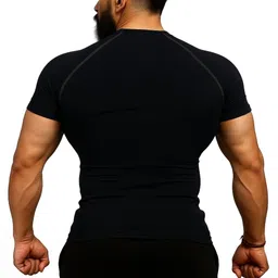 vidyapatitrader Men Solid Round Neck Polyester Black T-Shirt image 2