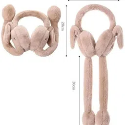 hosvin Bunny Ear Plush Earmuffs with Moving Ears | Soft Winter Cap for Girls Ear Muff image 5