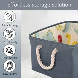 kuber industries Cotton, Jute Pack of 6 Storage Basket with Handle | GM-23-NBLU | Toys Print - Navy Blue Storage Basket image 5