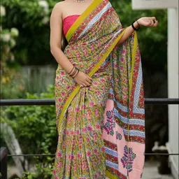 here&now Floral Print, Printed, Embellished Bollywood Pure Cotton Saree-picture-13