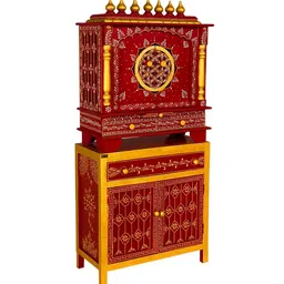 d'dass Glossy Red MDF & Sheesham Wood Floor Rested Mandir With Door image 5