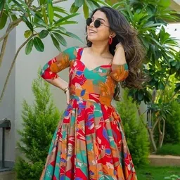 siren knitt Printed Rayon Blend Stitched Anarkali Gown image 3
