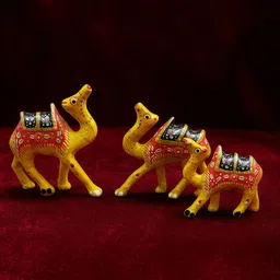 shree sanwariya seth Royal Rajasthani Hand-Painted Camel Figurine Set Yellow Decorative Showpiece - 11 cm image 1