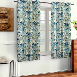 cortina Blue Polyester Floral 5ft Semisheer Eyelet 2 Pc Window Curtains image 3