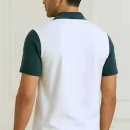 try this Men Striped Zip Neck Cotton Blend Multicolor, Green T-Shirt image 2