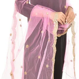 youthquake Net Embellished Pink Women Dupatta image 3