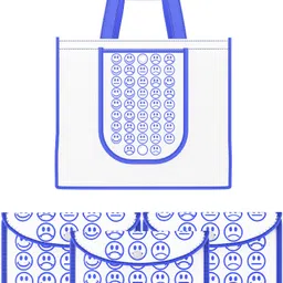 Pack of 4 Smile Print Foldable Grocery/Shopping Bags For Women | White & Blue Pack of 4 Grocery Bags-image-15