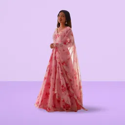 sharda fab Floral Print Georgette Stitched Anarkali Gown image 2