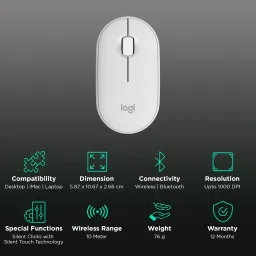 logitech Pebble Mouse 2 Wireless Optical Mouse with Silent Click Buttons (1000 DPI, Ultra Portable, Tonal White) image 2