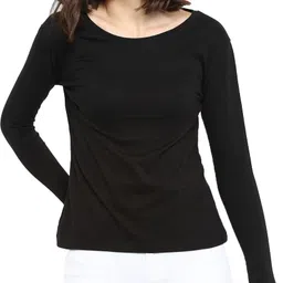 ap'pulse Women Solid Round Neck Pure Cotton Black T-Shirt-picture-24
