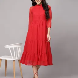 aayu Women Fit and Flare Red Midi/Calf Length Dress image 4