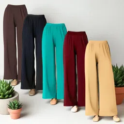 firdous Pack of 5 Women Comfort Fit Grey, Black, Maroon, Green, Cream Lycra Blend Trousers image 1
