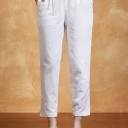 jaipur kurti Women Slim Fit White Cotton Blend Trousers-picture-23