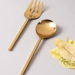 nestroots Cest Gold Stainless Steel (Set of 2) Serving Spoon & Folk image 1
