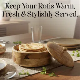 zyvano homes Wooden Roti Box with Lid Chapati Storage ContainerTraditional Kitchenware Cook and Serve Casserole image 4