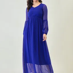 aayu Women Fit and Flare Blue Maxi/Full Length Dress image 1