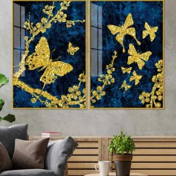 vibecrafts Gold Foil Butterfly Acrylic Art Framed Art Panel (Set Of 2)-picture-23