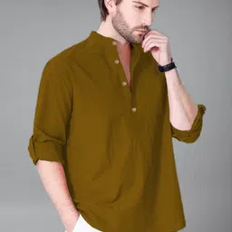 yugnik Men Solid Cotton Blend A-line Kurta image 3