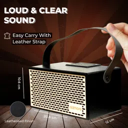 Gizmore GIZ MS516 Portable Speaker| Wooden Cabinet With Leather Strap, 5H Playback 16 W Bluetooth Speaker image 5