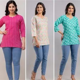 biraeam Pack of 3 Women Printed Cotton Blend A-line Kurta image 3