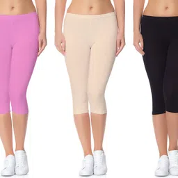 lili Cotton Lycra 220 GSM Bio-Wash Women Pink, Black, Beige Capri image 1