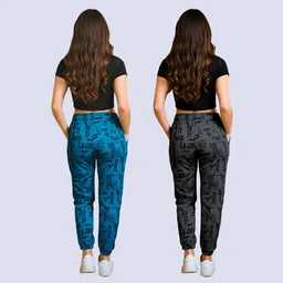 tthe dreams Pack of 2 Women Printed Black, Dark Blue Track Pants image 2