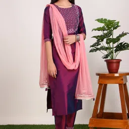 v tradition Women Art Silk Kurta Pant Set image 3
