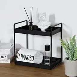 sociya Cutlery Kitchen Rack 2-Tier Standing Black Rack, Bathroom / Kitchen Countertop Storage Shelf Organizer, Spice Storage Organizer Utensil Kitchen Rack (Steel) Steel-picture-18