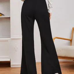 kotty Women Flared Black Viscose Rayon Trousers image 2