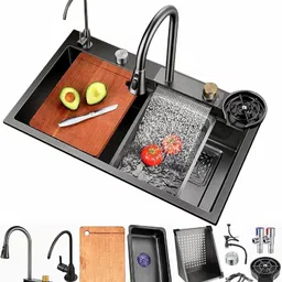 messina 30X18X9 Waterfall Kitchen Sink with Integrated Pull Down Faucet Stainless steel Matt Finish_A153 Vessel Sink-picture-12