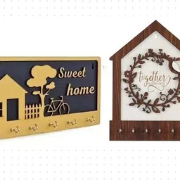 Set of 2 Sweet Home Wooden Key Chain Holder & Key Hanger Stand for Home Decor Wood Key Holder-image-13