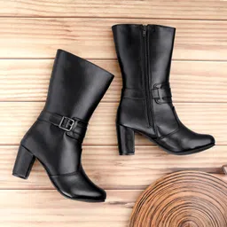 bxxy Smart Look High Ankle Zipper Boots for Women with Trendiest Buckle Closure Slip On For Women image 2