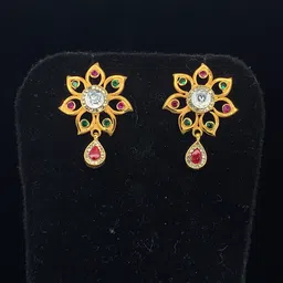 NJ Arts Gold-Plated Traditional Multi-Color Accents & Red Teardrop Dangler Yellow Gold 18kt Stud Earring-picture-25
