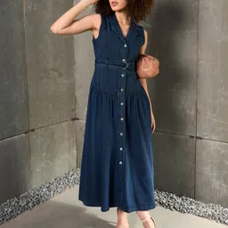 sassafras Women Fit and Flare Blue Maxi/Full Length Dress image 2