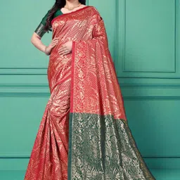 Woven, Floral Print, Geometric Print Bollywood Jacquard Saree-image-7